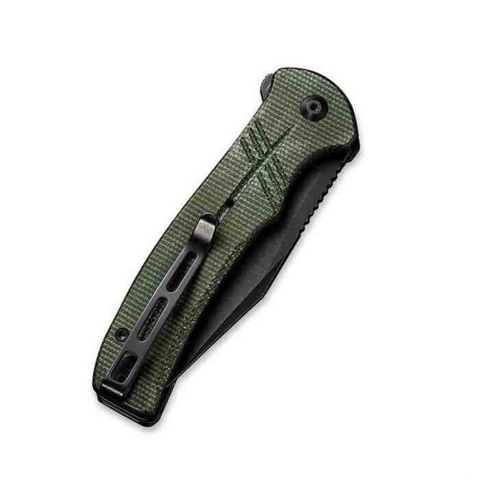 Couteau CIVIVI Cogent Green Button Lock Manche Micarta Lame Acier 14C28N Part Serr IKBS Clip CIVC20038E4 - Livraison Gratuite