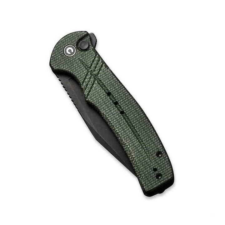 Couteau CIVIVI Cogent Green Button Lock Manche Micarta Lame Acier 14C28N Part Serr IKBS Clip CIVC20038E4 - Livraison Gratuite