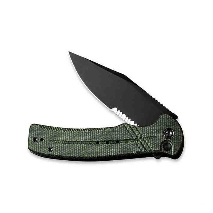 Couteau CIVIVI Cogent Green Button Lock Manche Micarta Lame Acier 14C28N Part Serr IKBS Clip CIVC20038E4 - Livraison Gratuite