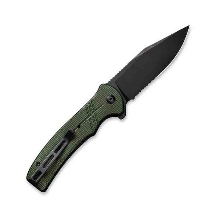 Couteau CIVIVI Cogent Green Button Lock Manche Micarta Lame Acier 14C28N Part Serr IKBS Clip CIVC20038E4 - Livraison Gratuite