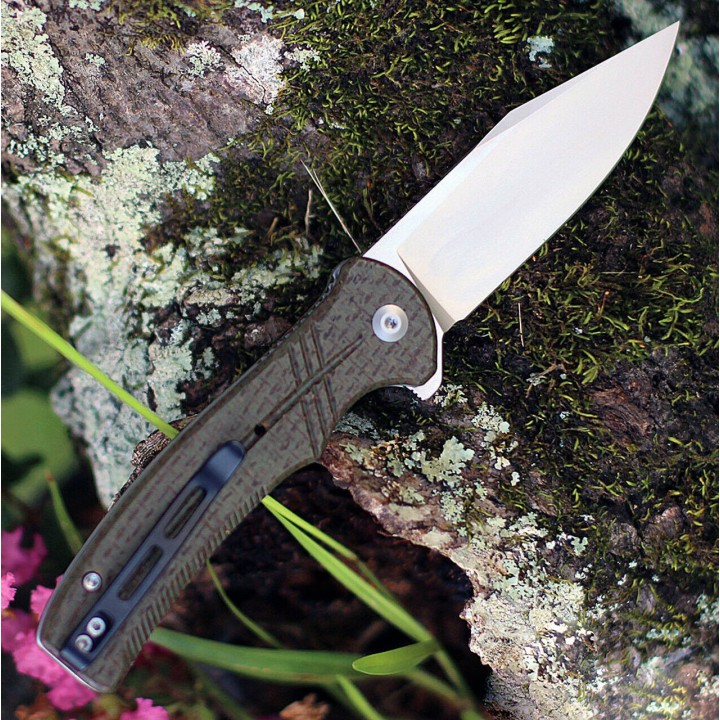 Couteau CIVIVI Cogent Green Button Lock Manche Micarta Lame Acier 14C28N IKBS Clip CIVC20038D5 - Livraison Gratuite