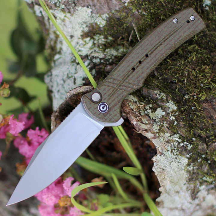 Couteau CIVIVI Cogent Green Button Lock Manche Micarta Lame Acier 14C28N IKBS Clip CIVC20038D5 - Livraison Gratuite