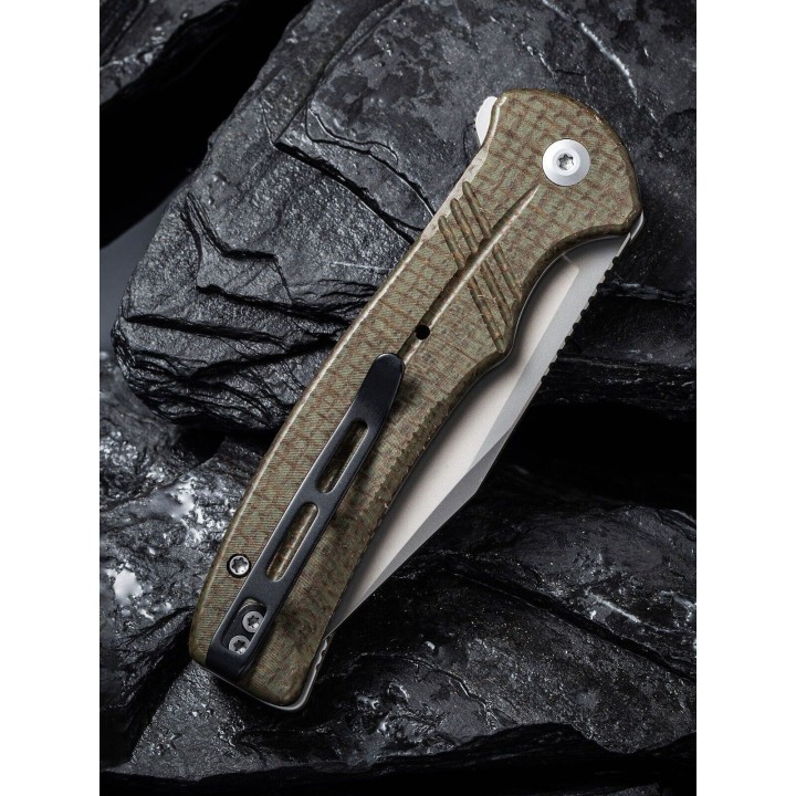 Couteau CIVIVI Cogent Green Button Lock Manche Micarta Lame Acier 14C28N IKBS Clip CIVC20038D5 - Livraison Gratuite