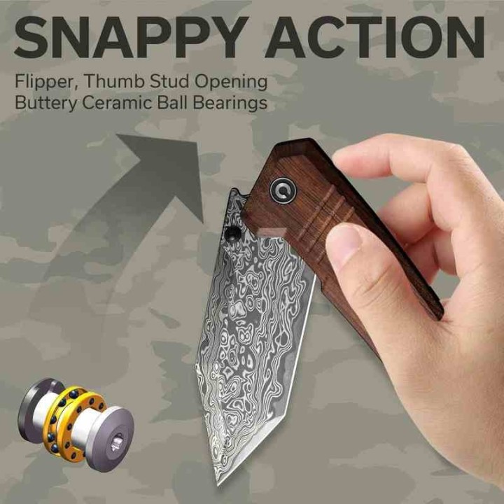 Couteau CIVIVI Bhaltair Guibourtia Damas Lame Tanto Manche Bois IKBS CIVC23024DS1 - Livraison Gratuite