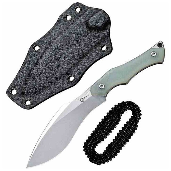 Couteau de Cou CIVIVI Vaquita II Jade Lame Kukri Acier Nitro-V Manche G10 Etui Kydex CIVC047C2 - Livraison Gratuite