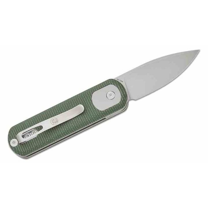 Couteau Vosteed Corgi Pup Trek Lock Green Manche Micarta Lame Acier 14C28N Stonewash IKBS Clip VOSA0720 - Livraison Gratuite