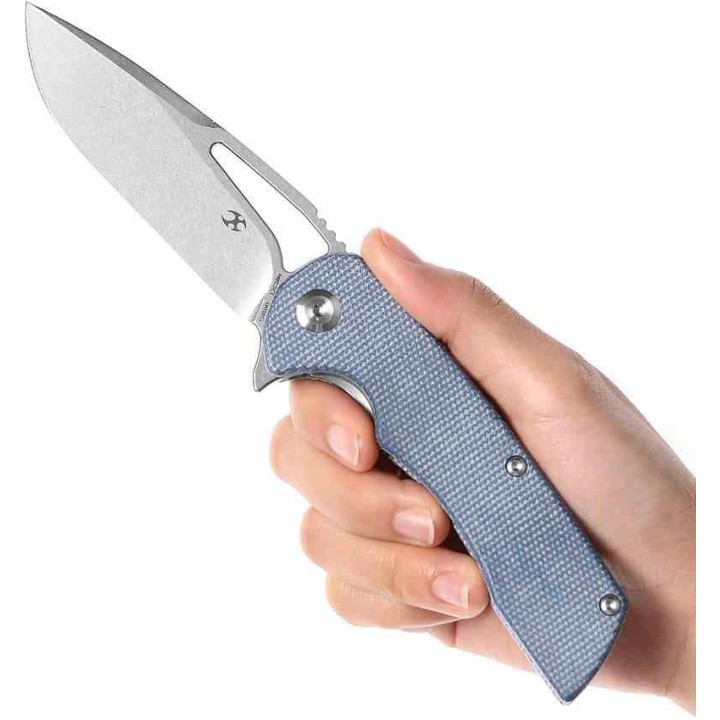 Couteau Kansept Kryo Blue Lame Acier 12C28N SW Drop Point Manche Micarta IKBS Linerlock Clip KT1001M3 - Livraison Gratuite