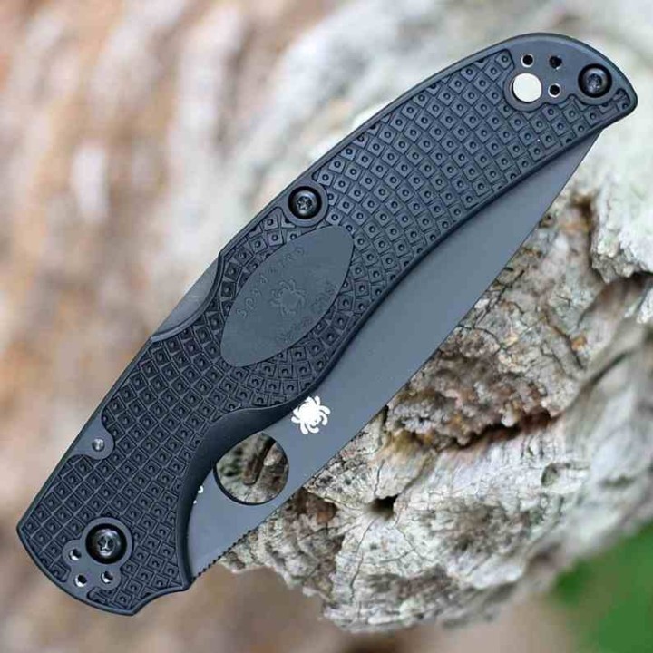 Couteau Spyderco Native Chief Lame Acier CTS-BD1N Combo Black Manche FRN Lockback USA SC244PSBBK - Livraison Gratuite