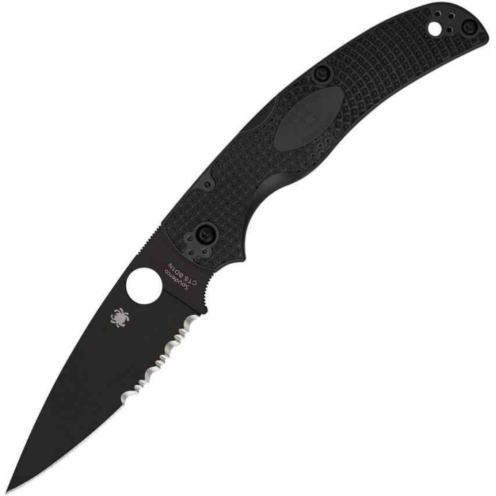 Couteau Spyderco Native Chief Lame Acier CTS-BD1N Combo Black Manche FRN Lockback USA SC244PSBBK - Livraison Gratuite