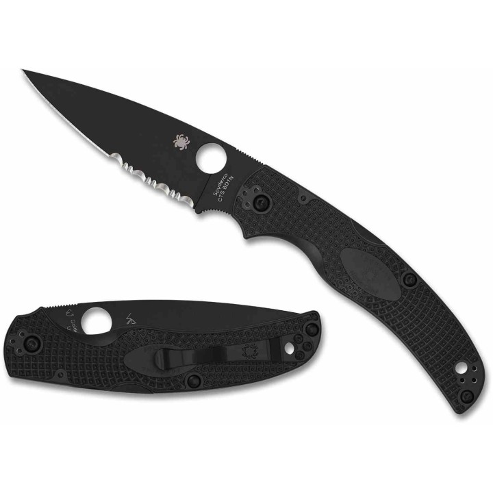 Couteau Spyderco Native Chief Lame Acier CTS-BD1N Combo Black Manche FRN Lockback USA SC244PSBBK - Livraison Gratuite