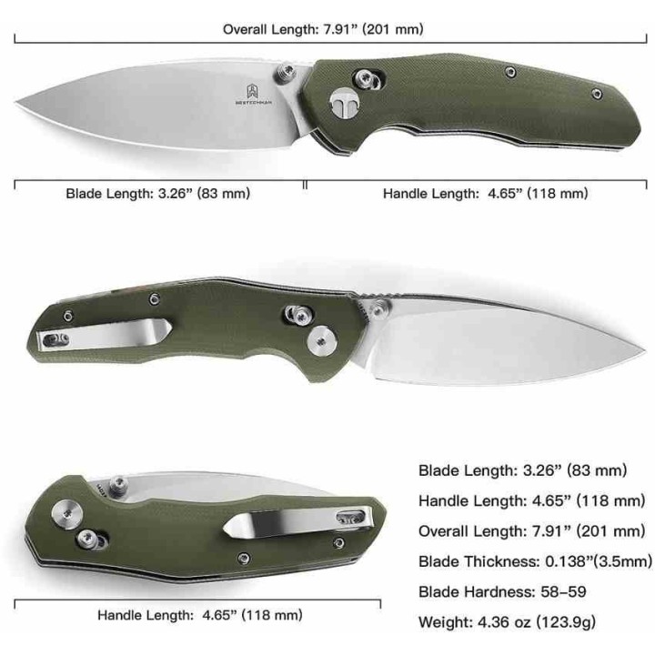 Couteau BESTECHMAN Ronan B-Lock OD Green Lame Acier 14C28N Manche G10 Crossbar Lock Clip BTKMK02B - Livraison Gratuite