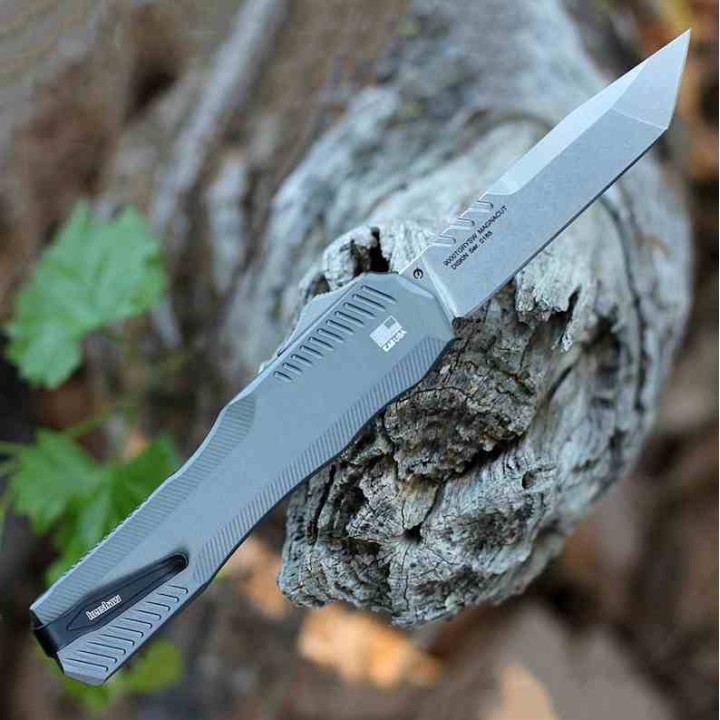 Couteau Kershaw Auto Livewire OTF Tanto Lame Acier CPM-MagnaCut Gray Manche Alu Clip USA KS9000TGRYSW - Livraison Gratuite