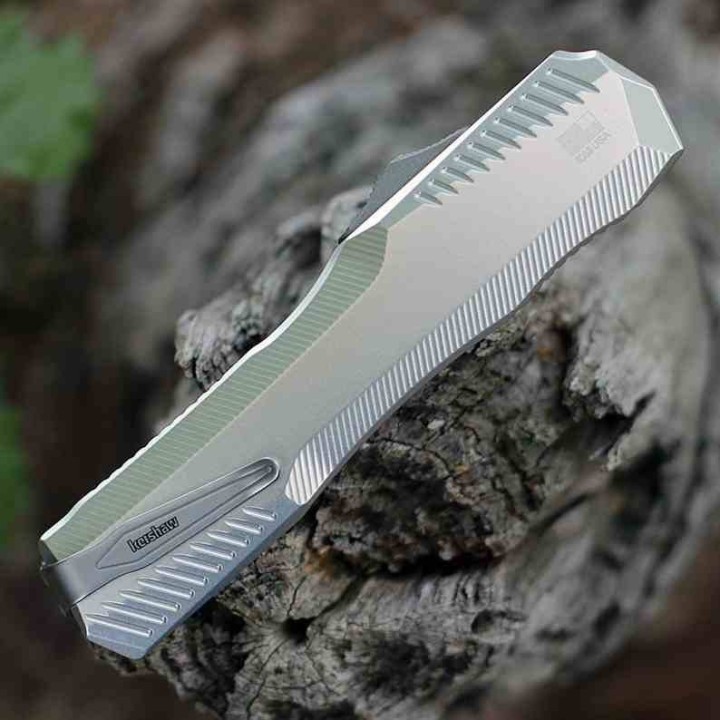 Couteau Kershaw Auto Livewire OTF Spear Point Lame Acier CPM-MagnaCut Raw Manche Alu Clip USA KS9000RAW - Livraison Gratuite