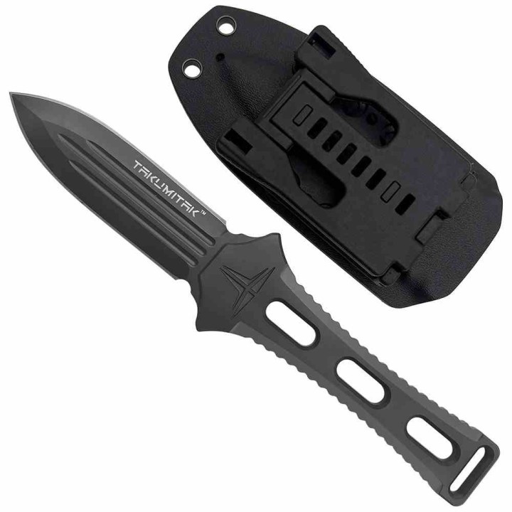 Couteau Dague Takumitak Hidden Anger Gray Lame Acier D2 Double Tranchant Manche G10 Etui Kydex TKF205GY - Livraison Gratuite