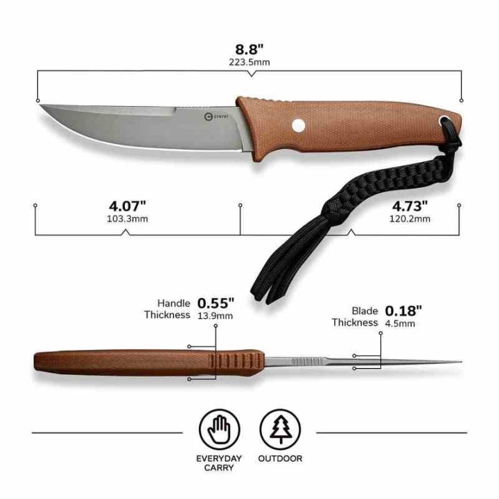 Couteau CIVIVI Tamashii Brown Lame Acier D2 Manche Micarta Etui Kydex CIVC190465 - Livraison Gratuite