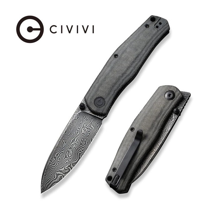 Couteau CIVIVI Sokoke Black Manche Micarta Lame Acier Damas IKBS Linerlock Clip CIVC22007DS1 - Livraison Gratuite