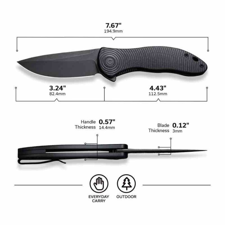 Couteau CIVIVI Synergy 3 Lame Drop Point Acier Nitro-V Manche G10 IKBS Linerlock Clip CIVC20075D1 - Livraison Gratuite
