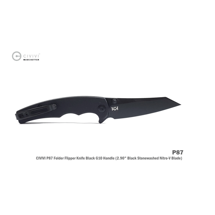 Couteau CIVIVI P87 Black Manche G10 Lame Tanto Reverse Nitro-V IKBS Linerlock CLip CIVC210431 - Livraison Gratuite
