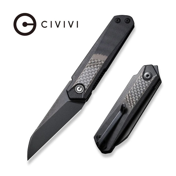 Couteau CIVIVI Ki-V Plus Black Manche G10/FCarbone Lame Acier Nitro-V IKBS Linerlock Clip CIVC20005B3 - Livraison Gratuite