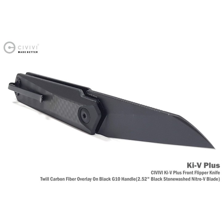 Couteau CIVIVI Ki-V Plus Black Manche G10/FCarbone Lame Acier Nitro-V IKBS Linerlock Clip CIVC20005B3 - Livraison Gratuite