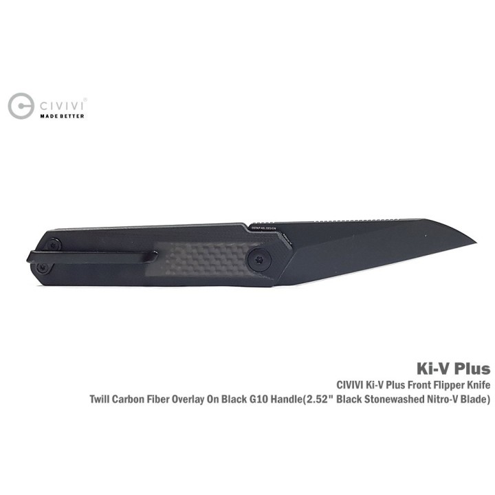 Couteau CIVIVI Ki-V Plus Black Manche G10/FCarbone Lame Acier Nitro-V IKBS Linerlock Clip CIVC20005B3 - Livraison Gratuite
