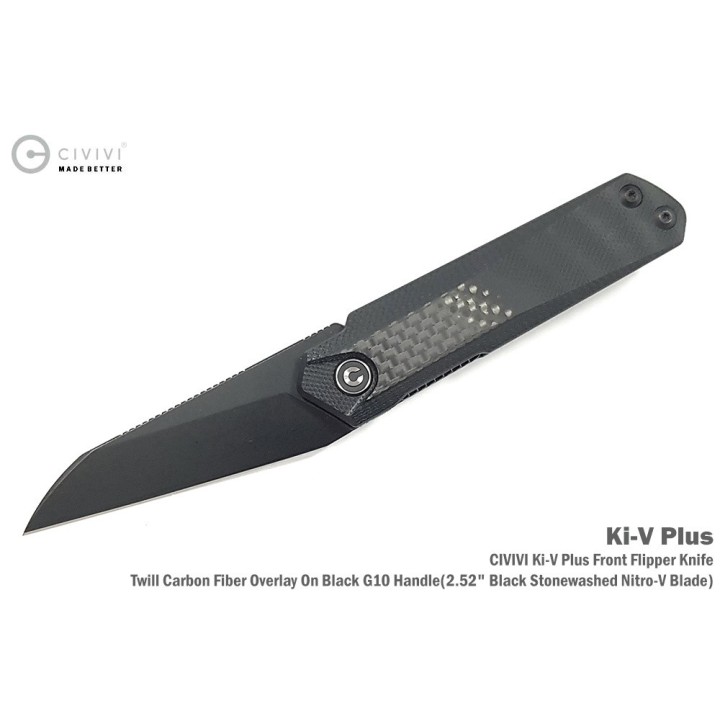Couteau CIVIVI Ki-V Plus Black Manche G10/FCarbone Lame Acier Nitro-V IKBS Linerlock Clip CIVC20005B3 - Livraison Gratuite