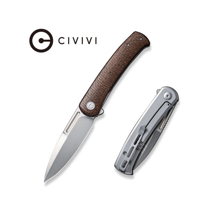 Couteau CIVIVI Cetos Brown Lame Acier 14C28N Manche Micarta IKBS Linerlock Clip CIVC21025B1 - Livraison Gratuite