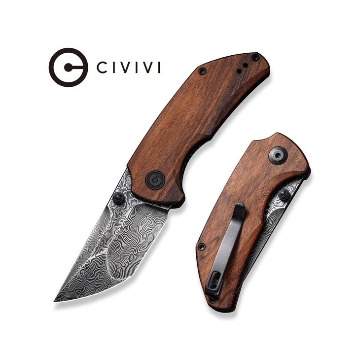 Couteau CIVIVI Thug 2 Cuibourtia Lame Tanto Acier Damas Manche Bois IKBS Linerlock Clip C20028CDS1 - Livraison Gratuite