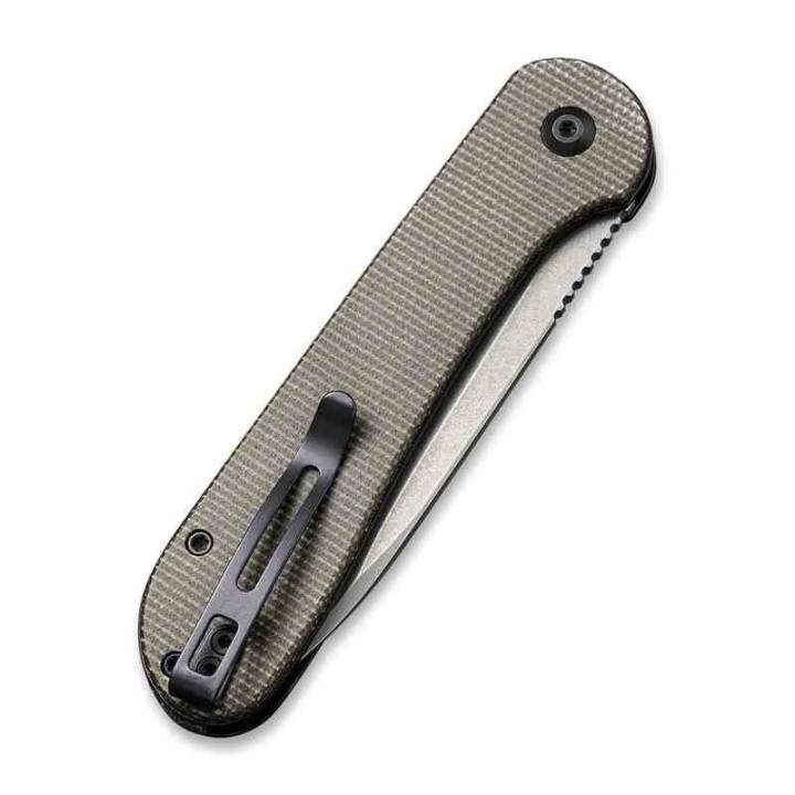 Couteau Civivi Elementum Button Lock Dark Green Lame Acier 14C28N Manche Micarta IKBS Clip CIVC2103C - Livraison Gratuite