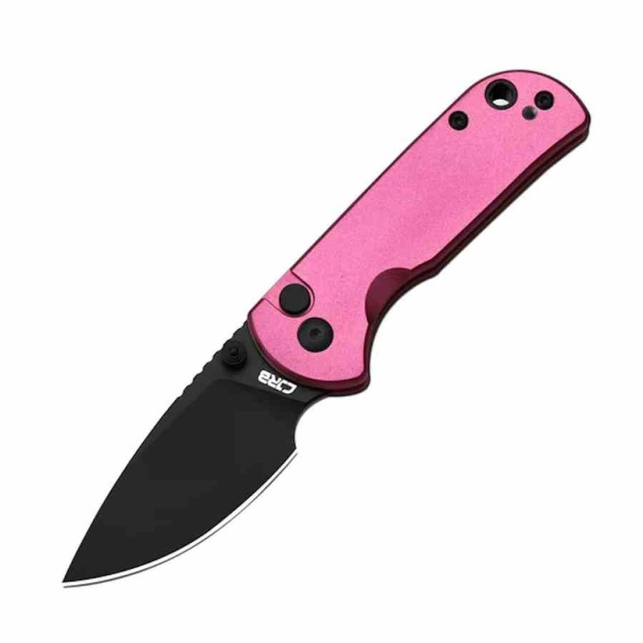 Couteau CJRB Mica Pink Lame Acier AR-RPM9 Black PVD Manche Aluminum Button Lock IKBS Clip J1934BPK - Livraison Gratuite