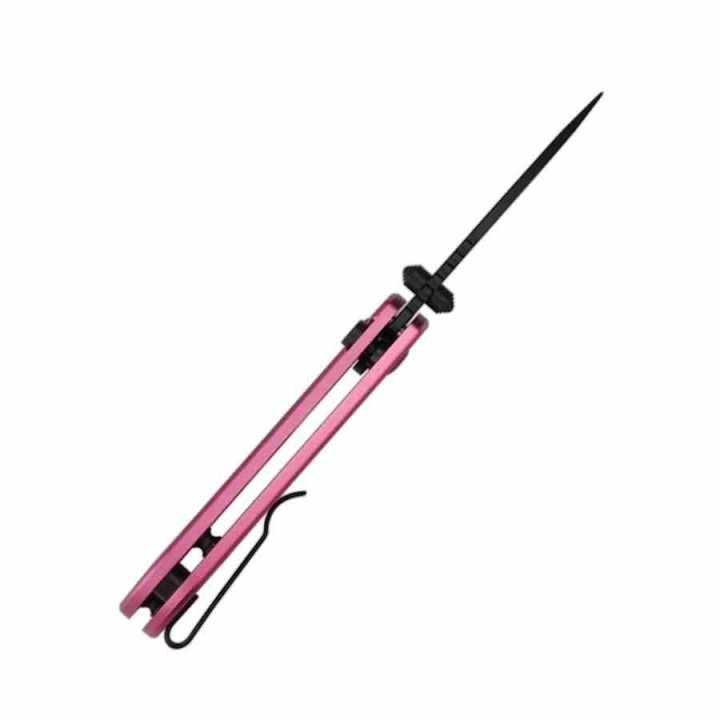 Couteau CJRB Mica Pink Lame Acier AR-RPM9 Black PVD Manche Aluminum Button Lock IKBS Clip J1934BPK - Livraison Gratuite