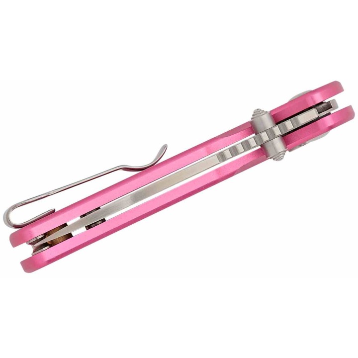 Couteau CJRB Mica Pink Lame Acier AR-RPM9 Satin Manche Aluminum Button Lock IKBS Clip J1934PK - Livraison Gratuite
