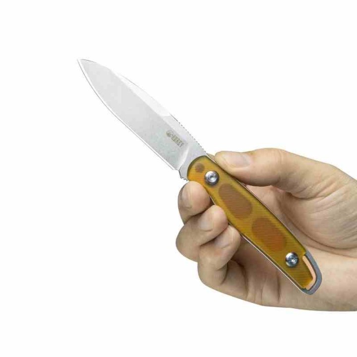 Couteau Kubey Dust Devil Yellow Manche Ultem Lame Acier 14C28N Beadblast Etui Kydex KUB357C - Livraison Gratuite