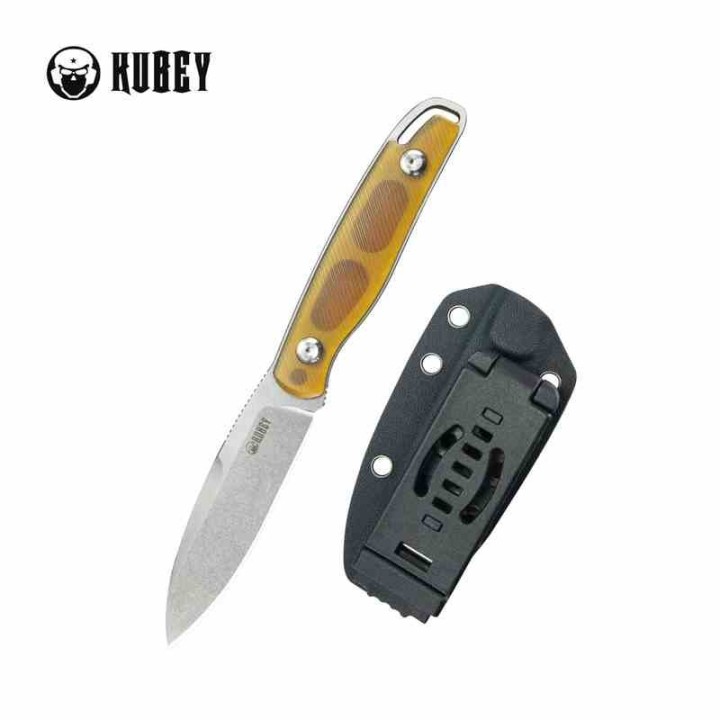 Couteau Kubey Dust Devil Yellow Manche Ultem Lame Acier 14C28N Beadblast Etui Kydex KUB357C - Livraison Gratuite