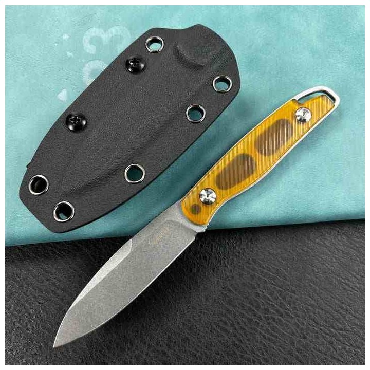 Couteau Kubey Dust Devil Yellow Manche Ultem Lame Acier 14C28N Beadblast Etui Kydex KUB357C - Livraison Gratuite