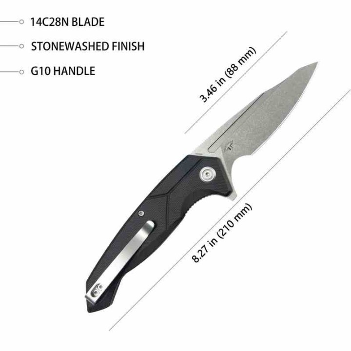 Couteau Kubey RBC-1 Outdoor Black Manche G10 Lame Acier 14C28N Beadblast IKBS Linerlock Clip KUB373A - Livraison Gratuite