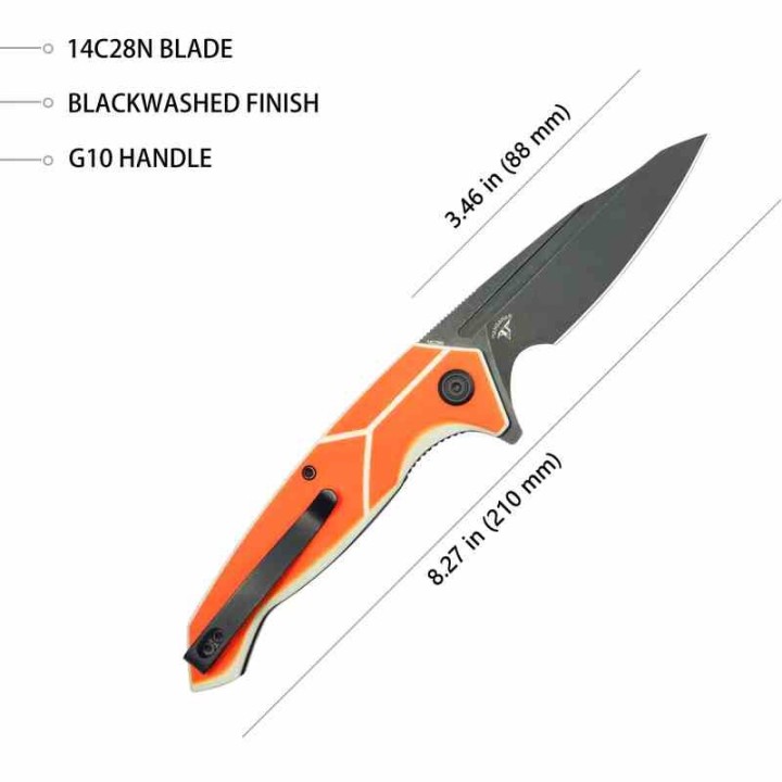 Couteau Kubey RBC-1 Outdoor Orange Manche G10 Lame Acier 14C28N Blackwash IKBS Linerlock Clip KUB373B - Livraison Gratuite