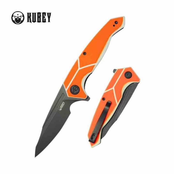 Couteau Kubey RBC-1 Outdoor Orange Manche G10 Lame Acier 14C28N Blackwash IKBS Linerlock Clip KUB373B - Livraison Gratuite