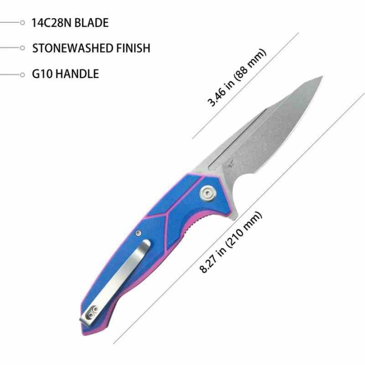 Couteau Kubey RBC-1 Outdoor Blue Pink Manche G10 Lame Acier 14C28N Beadblast IKBS Linerlock Clip KUB373C - Livraison Gratuite