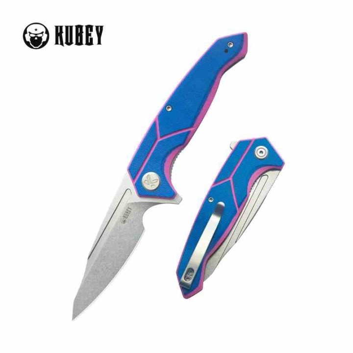 Couteau Kubey RBC-1 Outdoor Blue Pink Manche G10 Lame Acier 14C28N Beadblast IKBS Linerlock Clip KUB373C - Livraison Gratuite