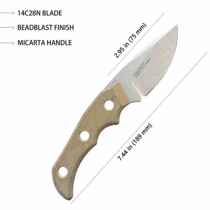 Couteau Kubey Willumsen DP Hunter Brown Manche Micarta Lame Acier 14C28N Beadblast Etui Kydex KUB376B - Livraison Gratuite