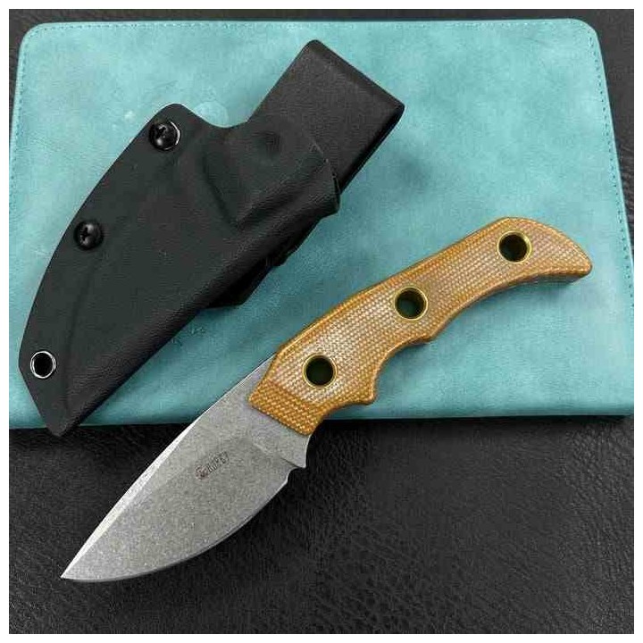 Couteau Kubey Willumsen DP Hunter Brown Manche Micarta Lame Acier 14C28N Beadblast Etui Kydex KUB376B - Livraison Gratuite