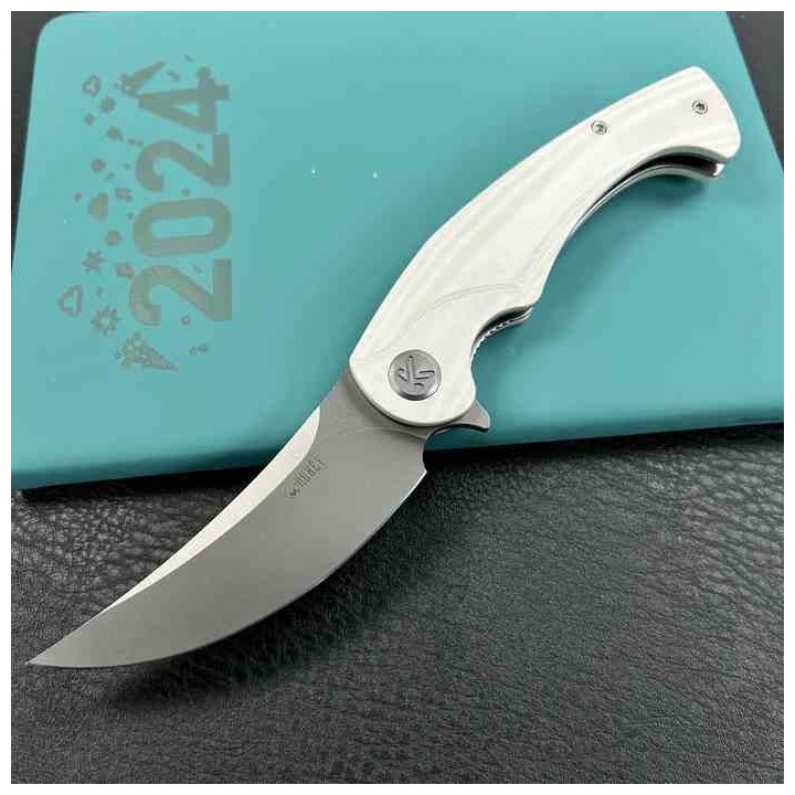 Couteau Kubey Scimitar White Manche G10 Lame Acier 14C28N Beadblast IKBS Linerlock Clip KUB173I - Livraison Gratuite