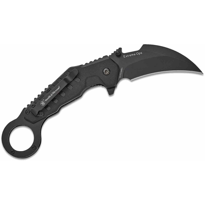 Couteau Smith&Wesson Karambit Extreme Ops A/O Lame Acier 8Cr13MoV Black Manche G10 Liner Lock SW1208411 - Livraison Gratuite