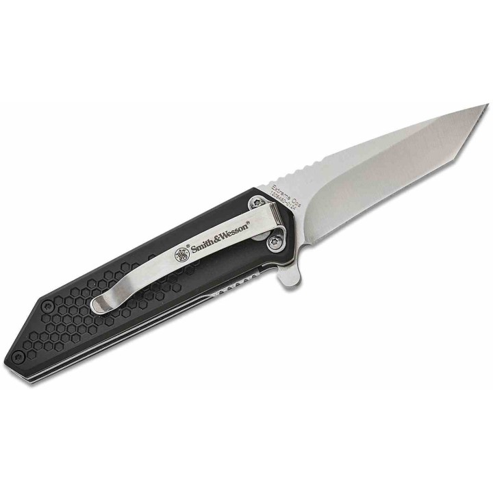 Couteau Smith&Wesson Extreme Ops Tanto A/O Lame Acier 8Cr13MoV Manche Alu Liner Lock Clip SW1208416 - Livraison Gratuite