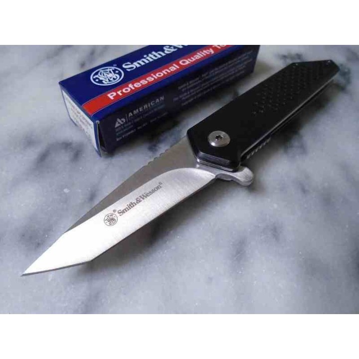 Couteau Smith&Wesson Extreme Ops Tanto A/O Lame Acier 8Cr13MoV Manche Alu Liner Lock Clip SW1208416 - Livraison Gratuite