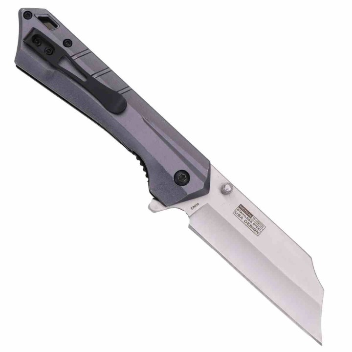 Lot de 2 Couteau Tac Force A/O Gray/Black Manche Aluminium Lame Cleaver Acier 3Cr13 Linerlock Clip TF1047GY - Livraison Gratuite