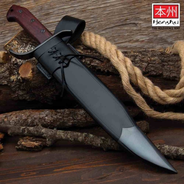 Couteau United Cutlery Honshu Pioneer Bowie Lame Acier Carbone 1075 Manche Bois Etui Cuir UC3545 - Livraison Gratuite
