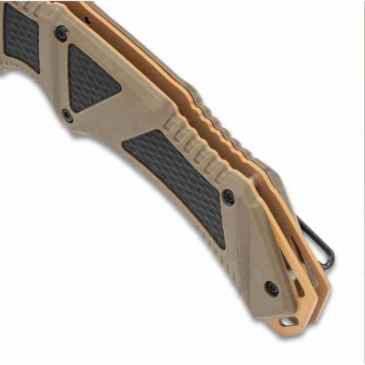 Couteau United Cutlery USMC Desert Ops A/O Lame Acier 3Cr13 Manche TPR/TPU Linerlock Clip UC3622 - Livraison Gratuite