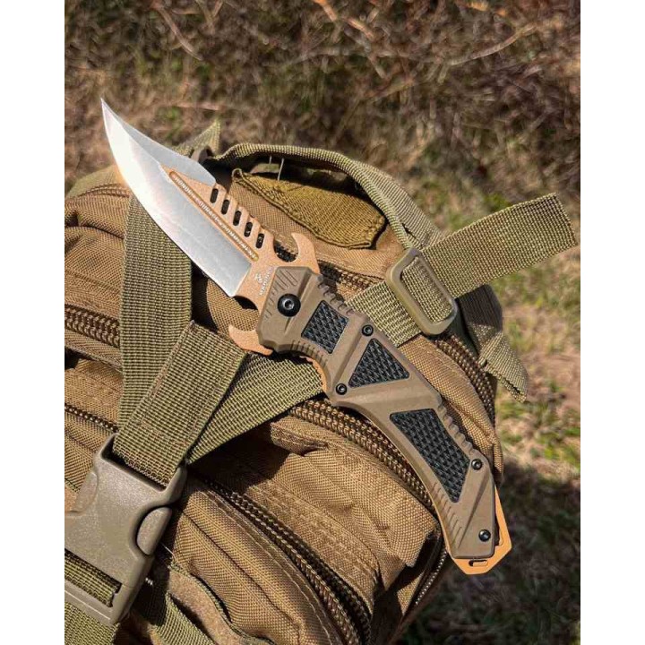 Couteau United Cutlery USMC Desert Ops A/O Lame Acier 3Cr13 Manche TPR/TPU Linerlock Clip UC3622 - Livraison Gratuite